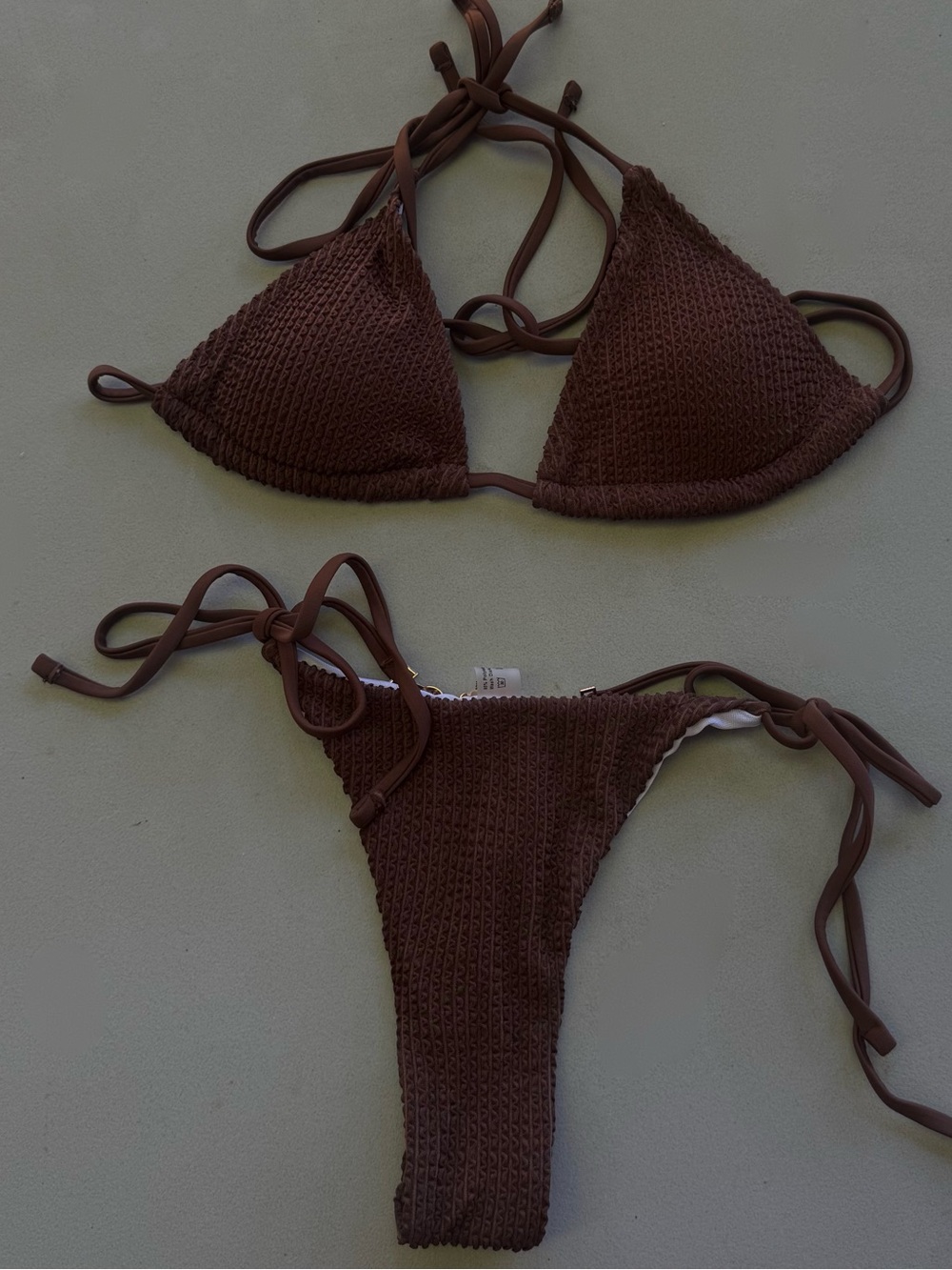 Brown Crochet Tie-Side Bikini Set